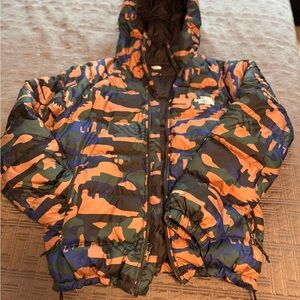The North Face Kids' Orange and Blue Camo Puffer Jacket